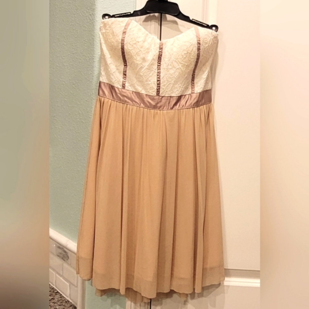 NWOT Justify Ivory and Light Beige strapless dress.